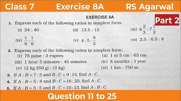 Class 7 Exercise 8A rs agarwal || Exercise 8a class 7 | Ratio and proportion class 7