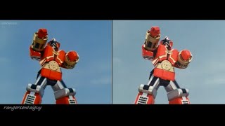 Power Rangers Zeo Red Battlezord First Appearance Split Screen (PR and Sentai version)