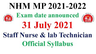 MP NHM 2021 | Exam Date Confirm for Staff Nurse & ANM 2021-2022| Exam Date 31 July 2021| Staff nurse
