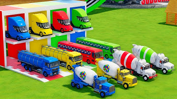 Garage with Colors - ALL MIXER TRUCK WITH DOUBLE FLATBED TRAILER TRUCK, MAN, LIZARD, KENWORTH, KRAZ
