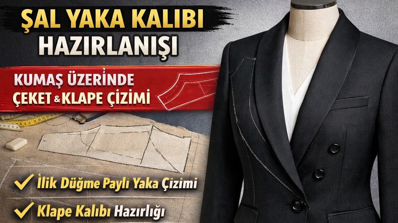 Şal Yaka Kalıbı Hazırlanışı | Kumaş Üzerinde Şal Yaka & Klape Çizimi (Detaylı Anlatım)