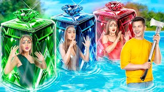 Emeralda, Ruby e Garota Diamante na vida real! Desafio Extremo de Peiqe Esconde no Parque Aquático!