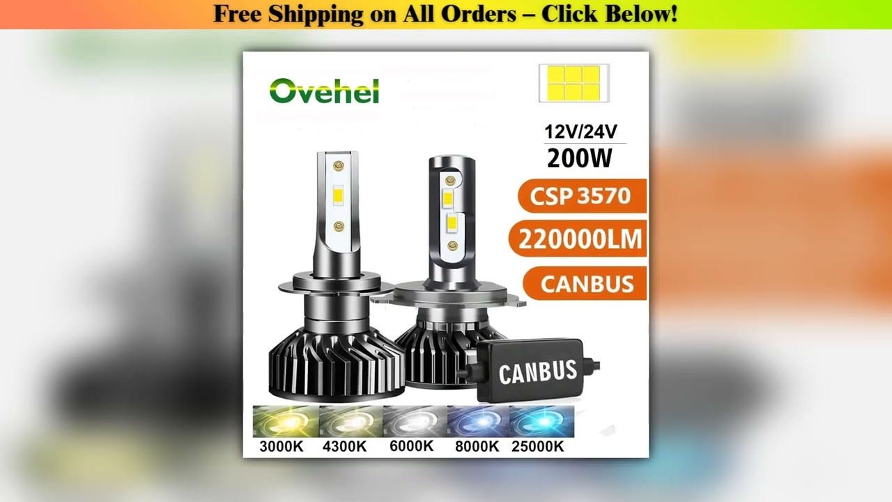OVEHEL H4 LED 220000LM 200W CANBUS LED H7 H11 Headlight Bulbs H1 H3 H9 9005 9006 HB3 HB4 4300K 6000