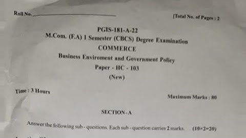 Business Environment and Government Policy Mcom FA 1st Sem Gulbarga University question paper 2022