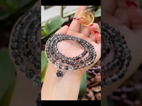 Chuỗi vòng đá THẠCH ANH tóc đen mix charm BẠC phong thủy