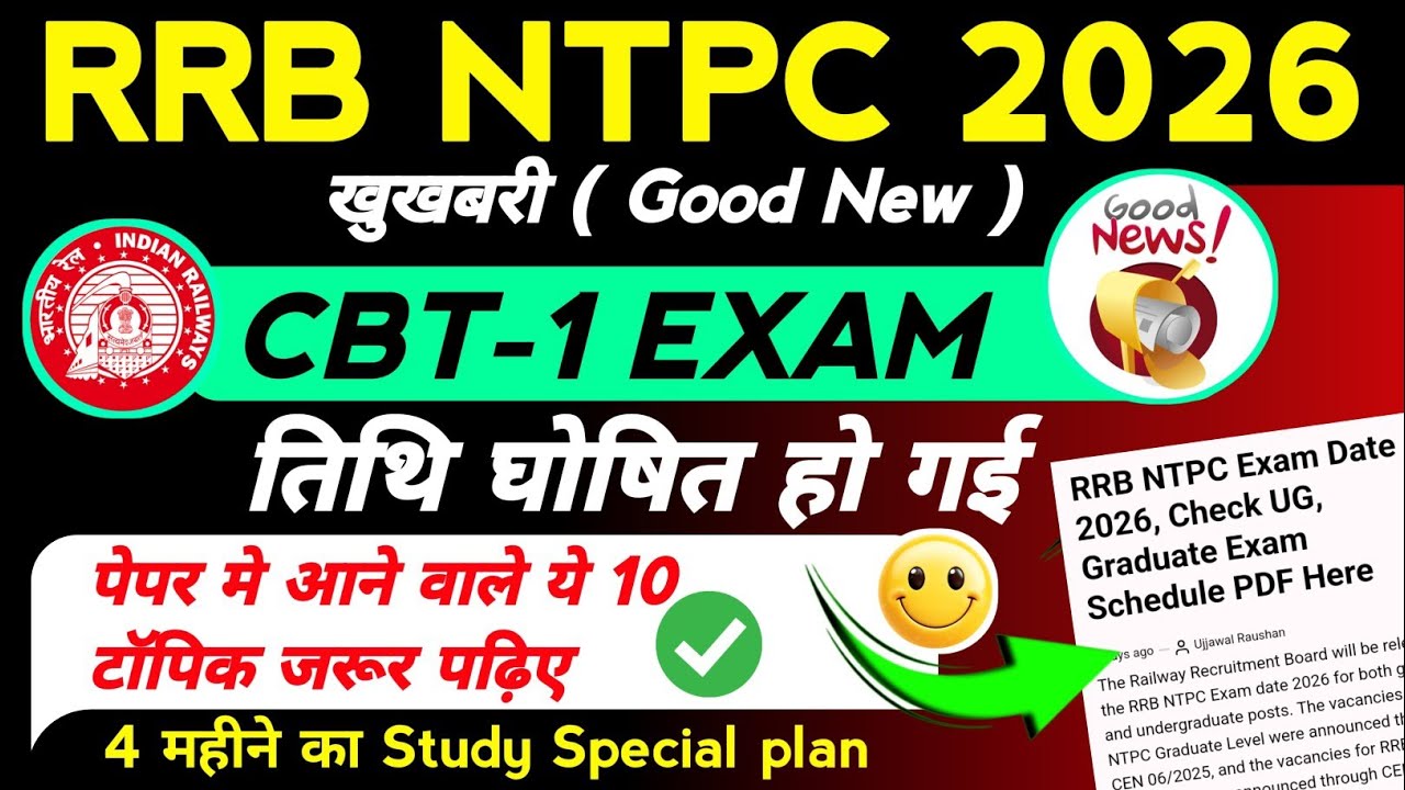 RRB NTPC Graduate level & 12th Level Exam Date 2026 | CBT-1 Exam Date Big Update | By Sonu Sir 