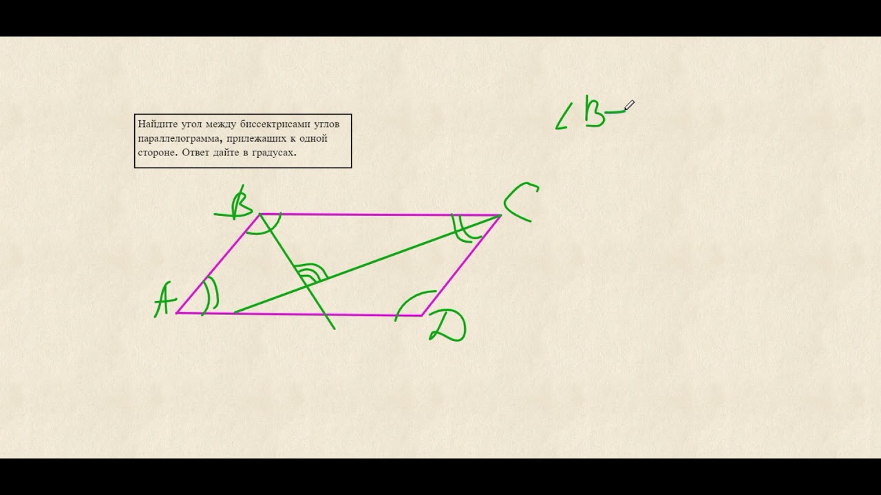 Найдите угол между биссектрисами углов параллелограмма, прилежащих к ...