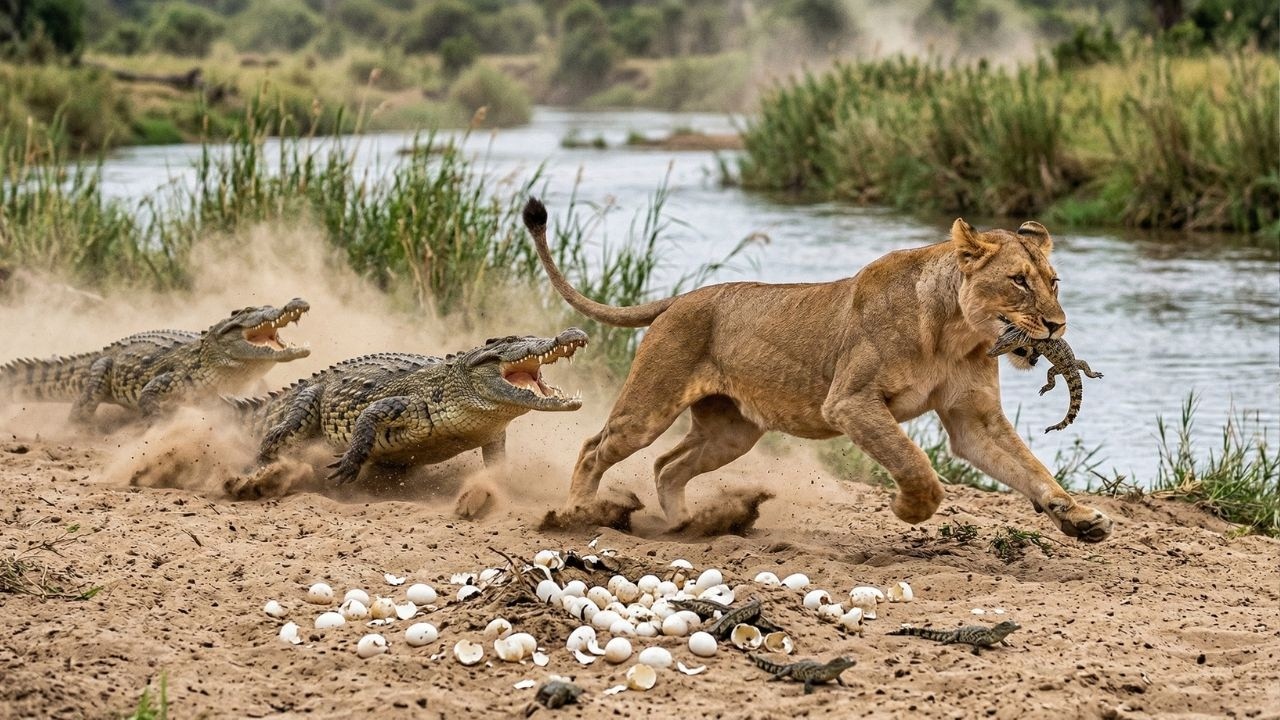 A Lioness Tried to Steal Crocodile Eggs… What Happened When the Crocodile Returned Was Unthinkable