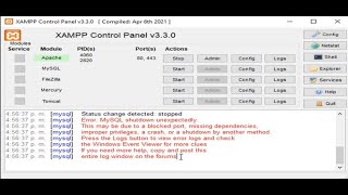 Solución al error de MySql (Error: MySQL shutdown unexpectedly)