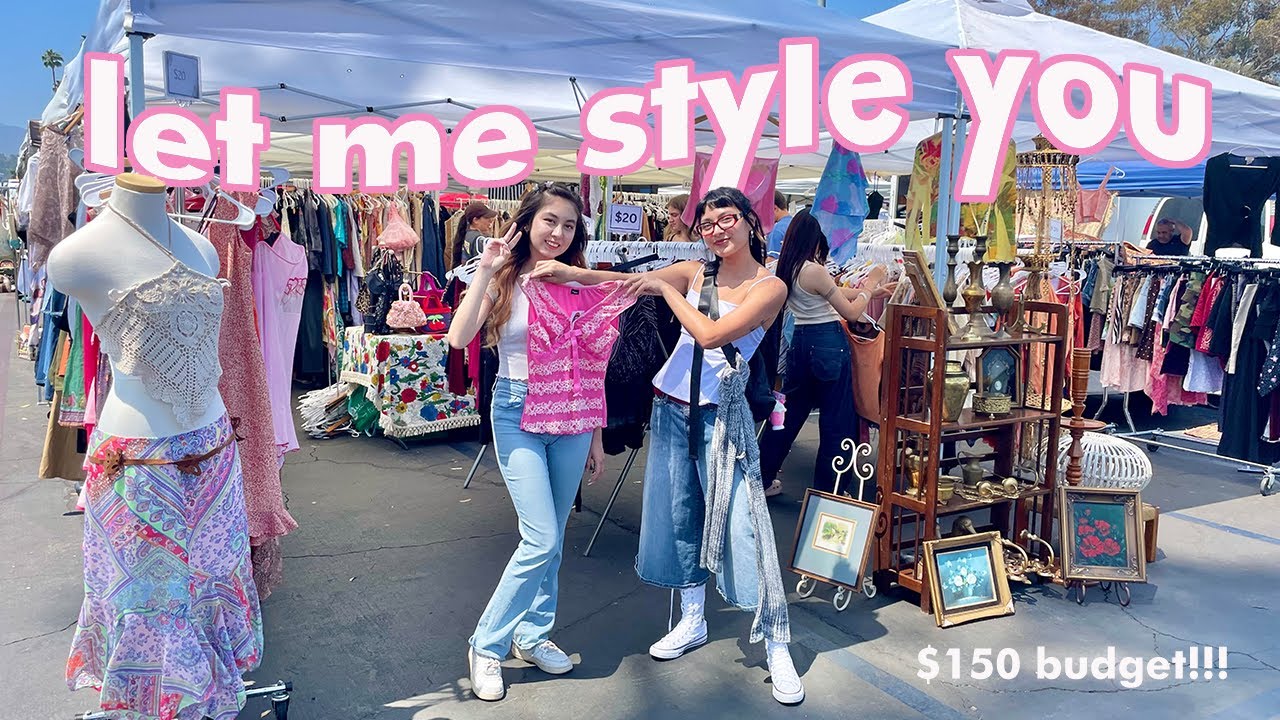 thrifting at Rosebowl Flea // styling a *SUBSCRIBER* with $150 budget! OUTFIT CHALLENGE!!
