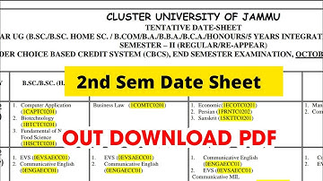 Cluster University Jammu 2nd Sem Date Sheet Out | Regular & Re-appear 2022 | Download PDF