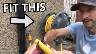 How to fit & connect Hozelock reel & pipe to a wall. DIY hoze, reel & connector installation.
