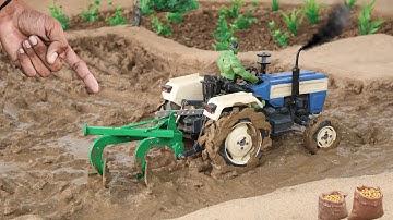 Diy mini tractor and small plough in mud farm science project @Weldux