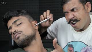 Satisfying Ear Itching And Head Massage by asim barber with neck cracking asmr