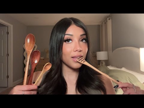 ASMR Scooping Eating Your Face With Wooden Spoons Mouth Sounds For Sleep 