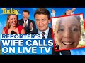 Reporter 'in trouble' when wife calls on live TV | Today Show Australia image