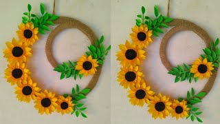 Easy Flower  Wall Decoration Ideas | DIY Paper Sunflower Wreath | Wall Hanging Craft Ideas