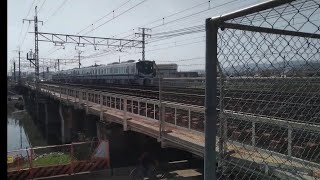 521系J22編成+J23編成試運転 芥川橋梁通過