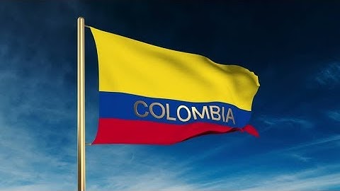 4K Colombia flag slider style with title. Waving in the wind with cloud background animation Stock