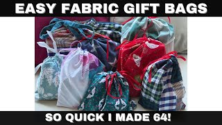 Drawstring Gift Bags - So Quick I Batch Sewed 64! (No Measuring! No Feeding Drawstring!)