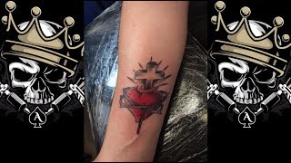 CROSS AND HEART TATTOO