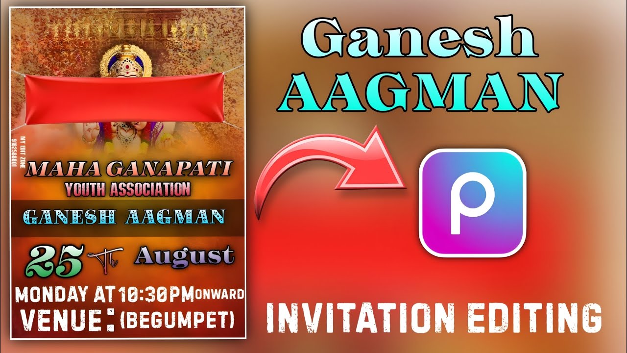 Ganesh Aagman banner invitation photo editing 📸 in PicsArt telugu watch the full tutorial 👇