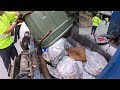 Garbage truck gopro 4k hopper shots  hustling on a rearloader trash truck