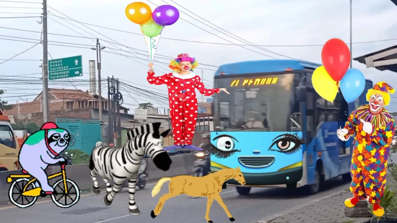 Si badut joged di jalan bareng bus tayo truk oleng truk trailer truk