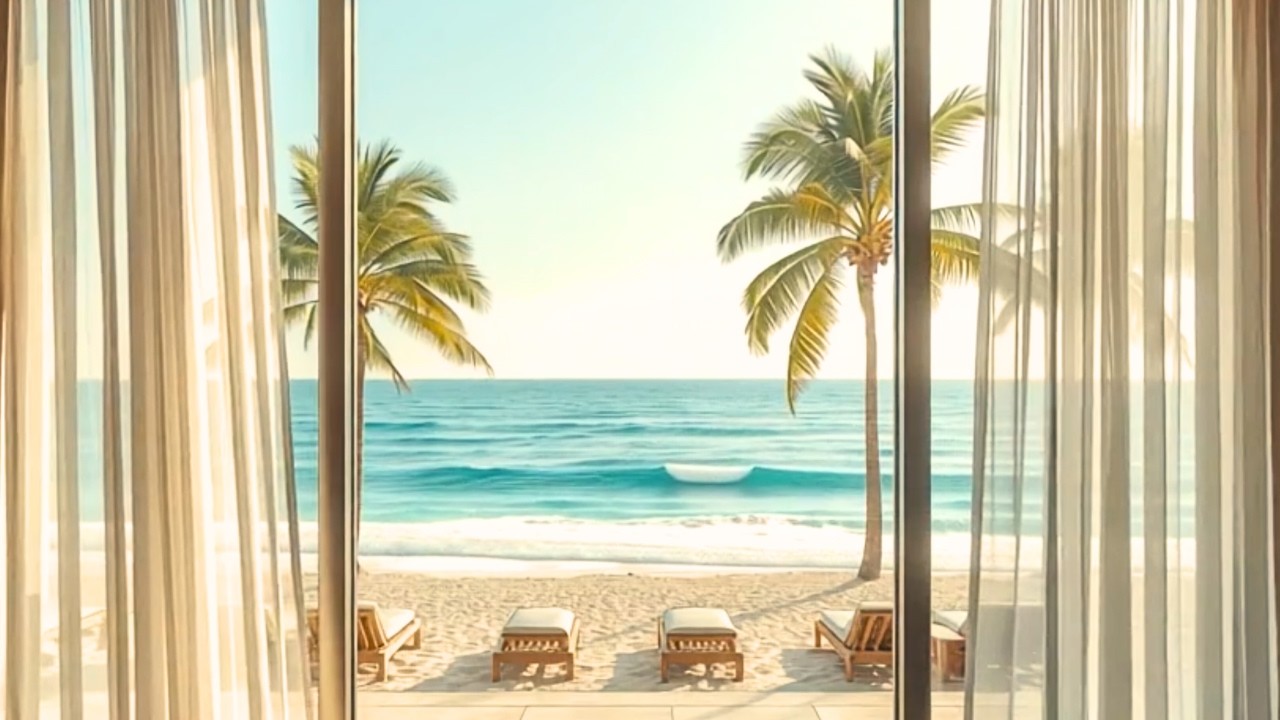 Tropical Beach Window View in 4K | Relaxing Ocean Ambience