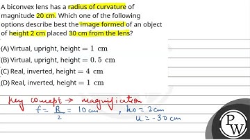 A biconvex lens has a radius of curvature of magnitude 20 cm. Which one of the following options....