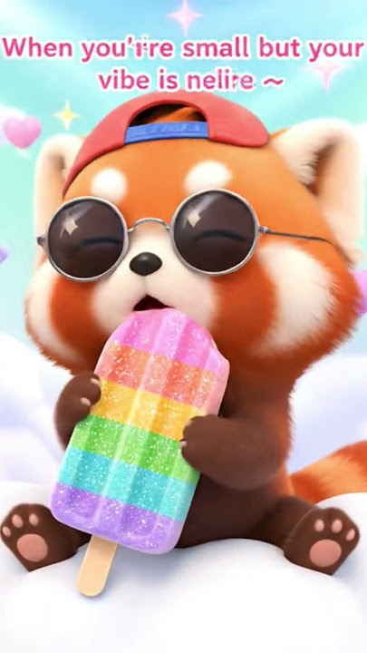 Cute Baby ❤ Racoon Eat Rainbow Ice 🍨cream
