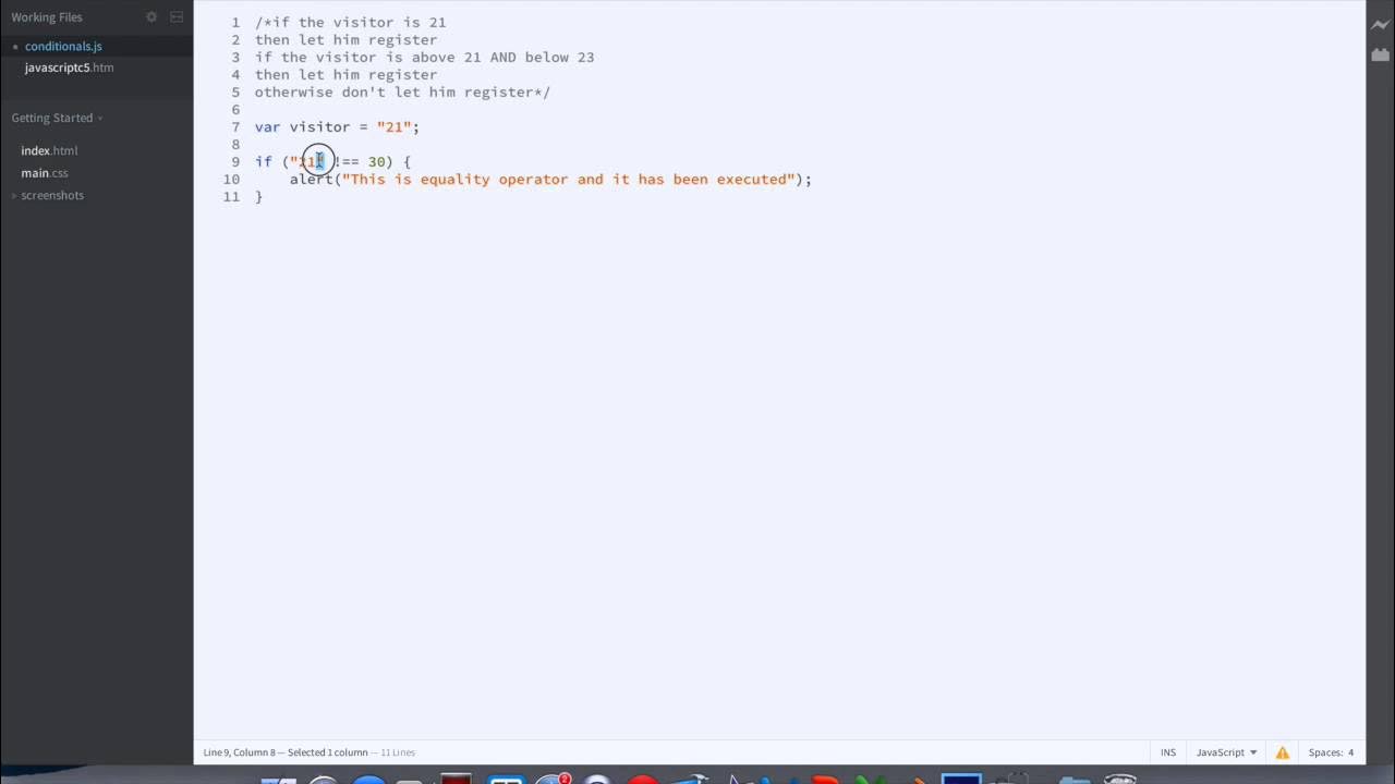 JavaScript Tutorials | Beginner | Using Inequality & NonIdentity ...
