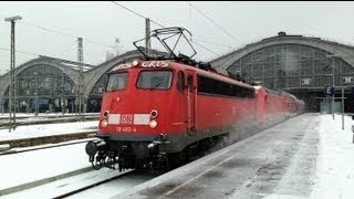 Baureihe 110 bei Eis und Schnee in Leipzig Hbf. E10 Pbz BR115 DB Class110 german electric lokomotive