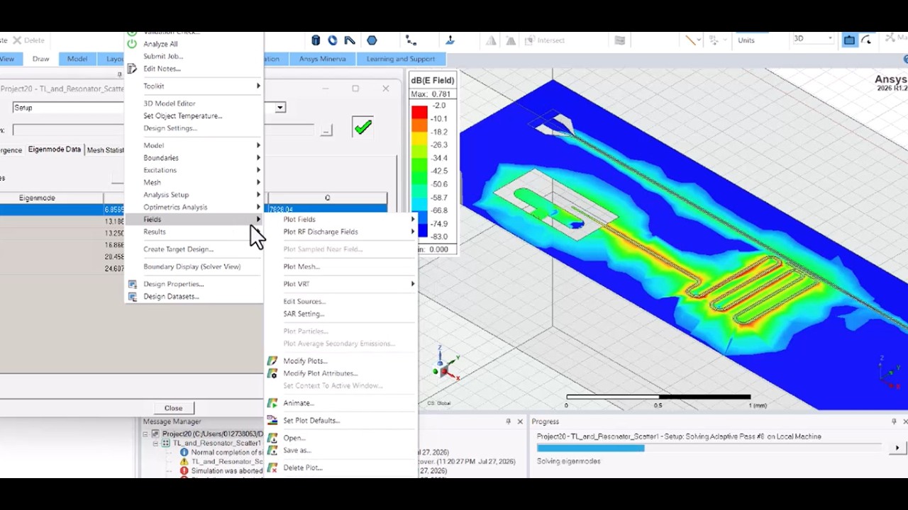 Quality Factor and Eigenmode Simulations of a Resonator Attached to a Transmission Line in HFSS
