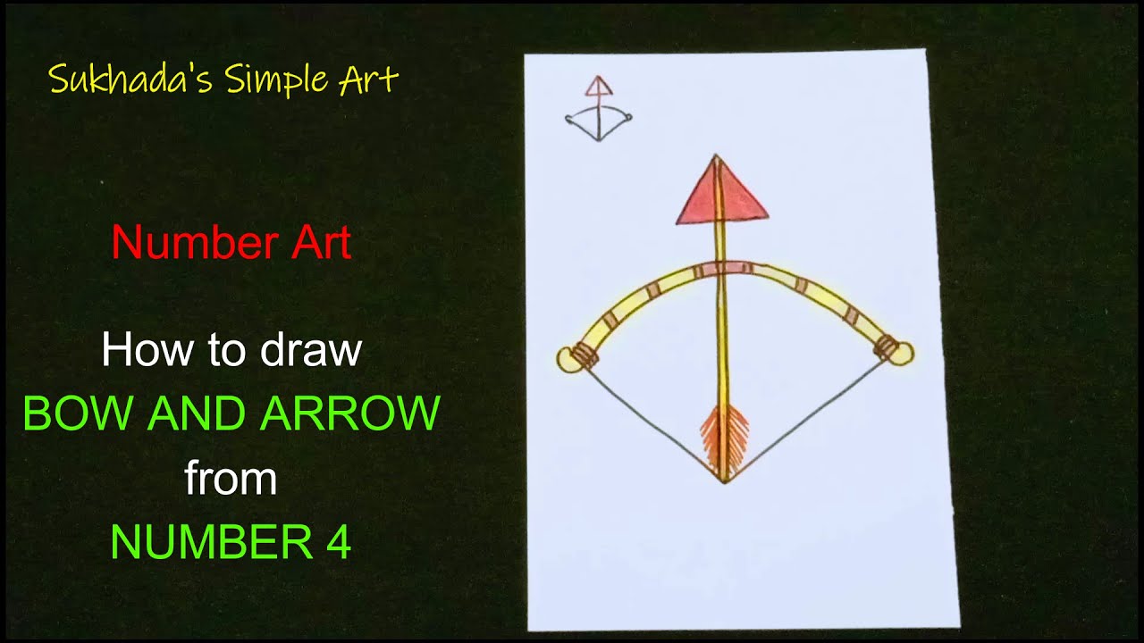 Drawing Using Number 4 Number art / How to draw from number 4 / Bow and Arrow easy drawing ...
