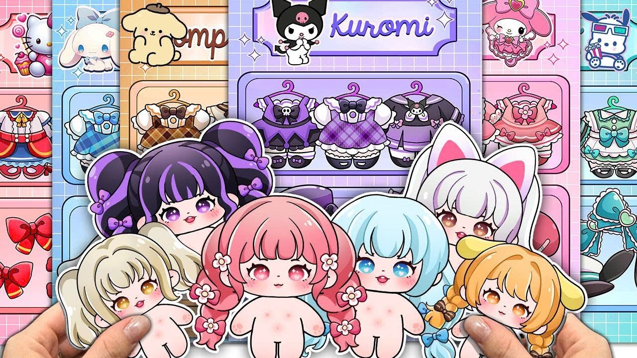 🌈Paper DIY🌈 SANRIO Dress-Up Gamebook | Kuromi, Melody, Cinnamoroll, Kitty, Pompom, Pochacco | ASMR