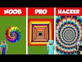 Minecraft RAINBOW TUNNEL PIT HOUSE BASE BUILD CHALLENGE - NOOB vs PRO vs HACKER - Animation