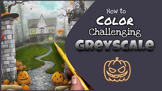 Adult Coloring Book| How to Color Challenging Greyscale in A Little Grimm World Halloween