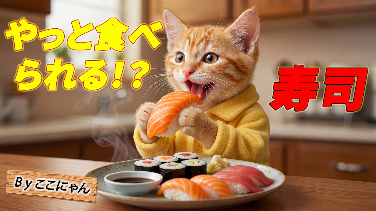 【ついに…】ここにゃん、人生初の寿司に大興奮！？🍣🐱
