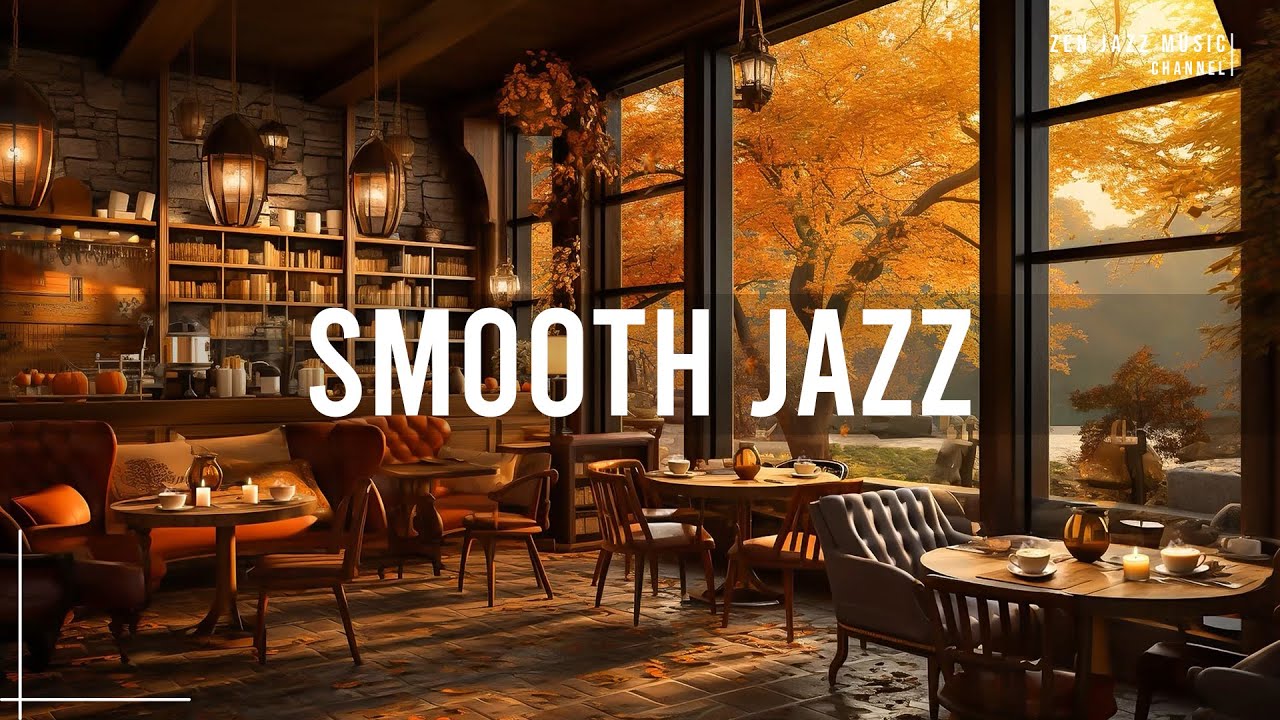 Smooth Jazz Music in Cozy Autumn Coffee Shop Ambience with Falling ...