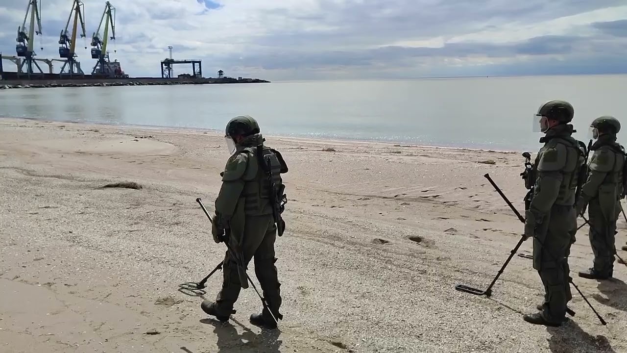 Russian robotic de-miner Uran 6 in action now working on Mariupol beach