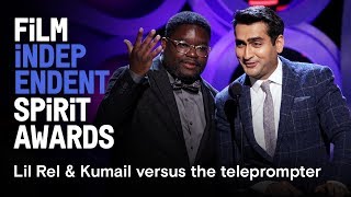 Lil Rel Howery \& Kumail Nanjiani vs. teleprompter | 2018 Film Independent Spirit Awards