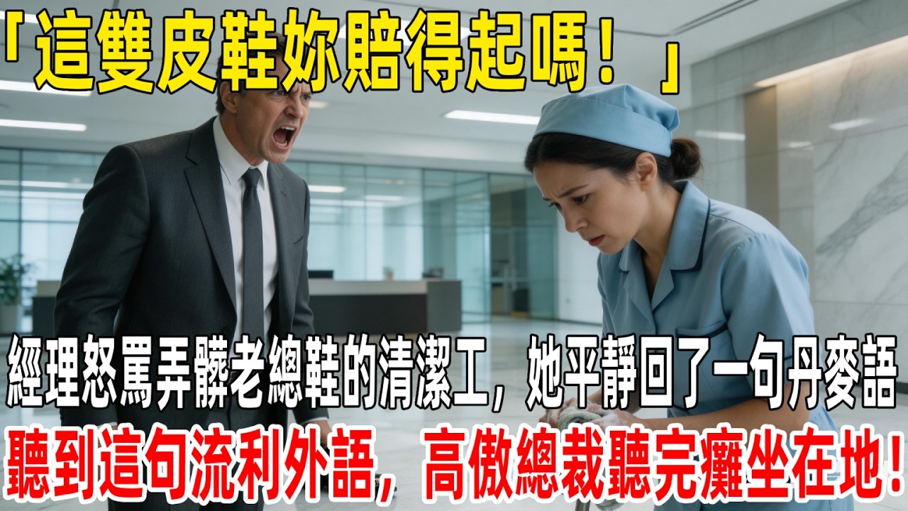 「這雙皮鞋妳賠得起嗎！」經理怒罵弄髒老總鞋的清潔工，她平靜回了一句丹麥語，聽到這句流利外語，高傲總裁聽完癱坐在地！#情感故事 #故事 #感人 #原創故事