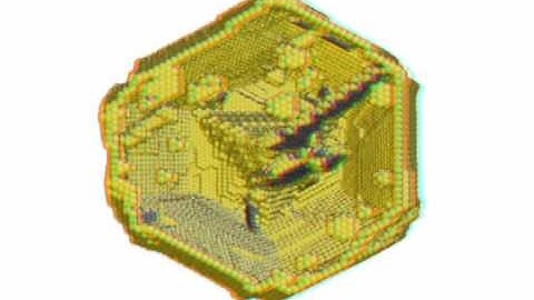 Nanoindentation of a 9.8 nm high Au nanoparticle (bottom view, 3D)