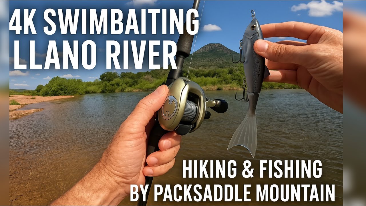 🎣 In 4K Swimbaiting Llano River | Hiking Fishing Below Packsaddle Mountain | Elements DaVinci Rapids