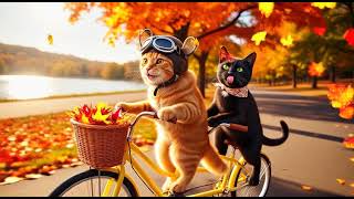 Two cats riding bicycles