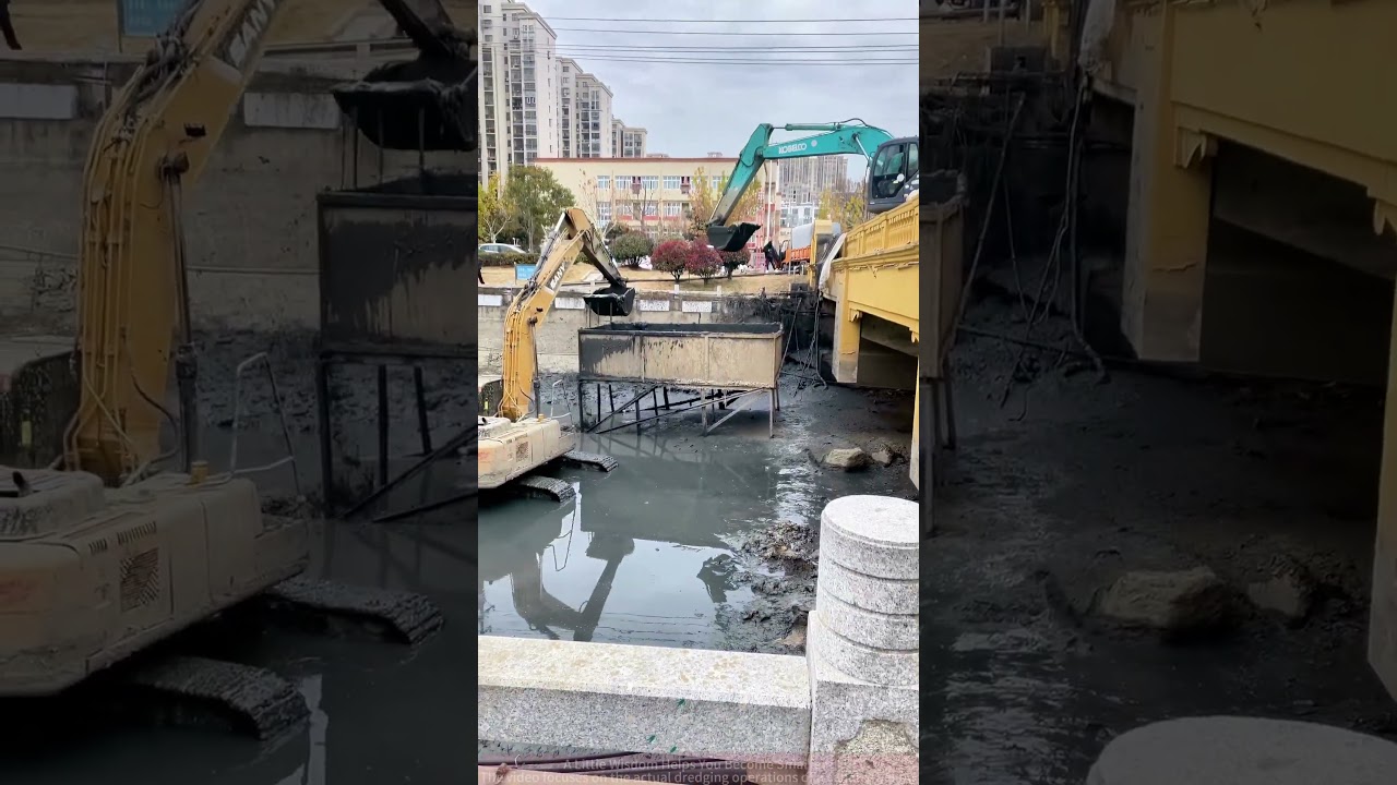 Canal Dredging Site: Excavator Efficiently Handles Sediment