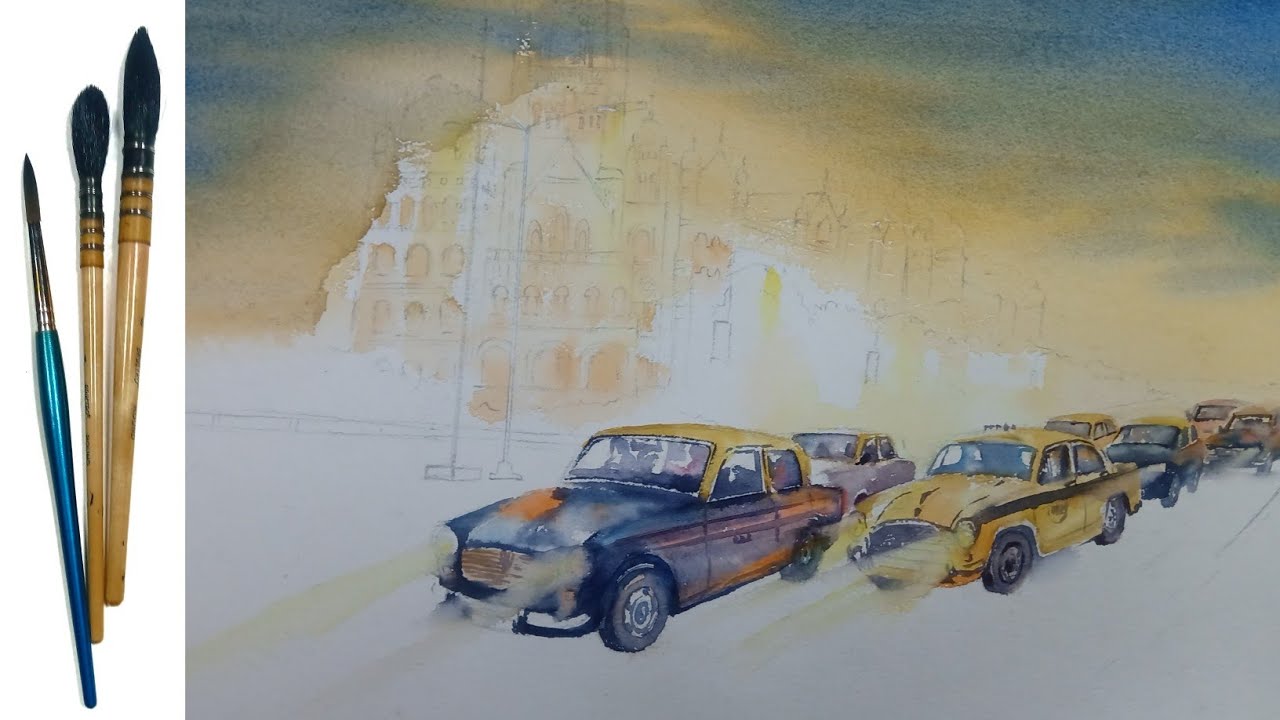 indian cityscape - watercolor painting (part -1)