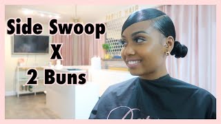 Side Part Swoop With 2 Low Buns | Hairstyles Using Braiding Hair