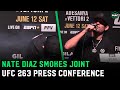 Nate Diaz smokes joint at UFC 263 press conference; Offers Brandon Moreno a toke
